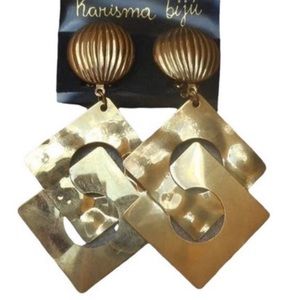 Vintage 80s Brass Geometric Statement Earrings